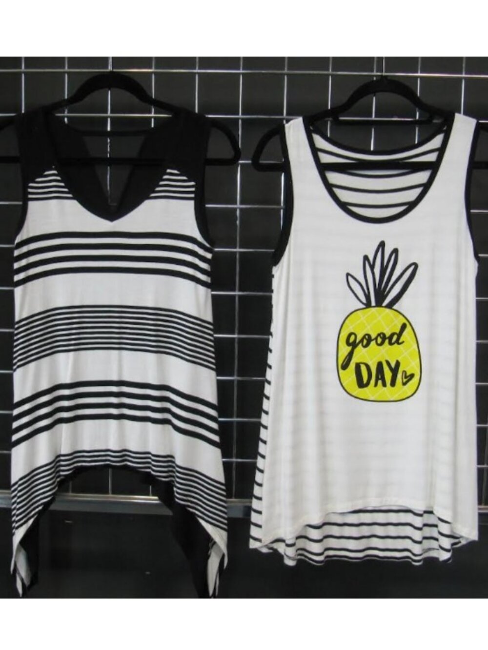 Women's 2-Piece Sleeveless Tunic Tops – Striped & Pineapple Graphic